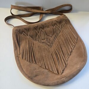 Vintage Picard Chic Tan Suede Crossbody Bag with Fringe